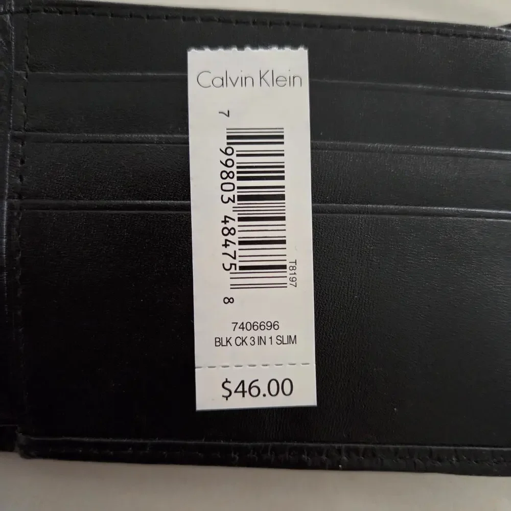 Calvin Klein 3-in-1 Slim Passcase Keyfob Black Leather Wallet